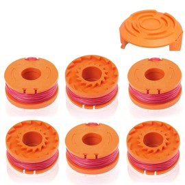 6 PCS Strimmer Spool for Worx WA0010 and 1 Pcs replacement cap, Lawn Mower Line Replacement, Trimmer Line Refills 10ft, 0.065 Inch Autofeed Spools Compatible with Worx Grass Trimmer and Weed Eater