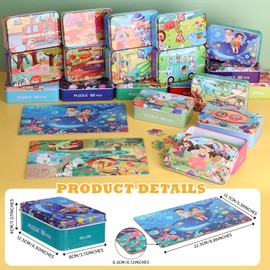 Silipull 20 Boxes Party Favors Jigsaw Puzzles in a Metal Box for Age of 4-8, Wooden Puzzle for Ages 4-8 Boys and Girls Learning Educational Puzzles Toys, 20 Styles