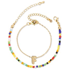 Mikovivi Colorful Beaded Bubble Alphabet Bracelet, Gold Plated Letter Bracelet Initial Bracelets for Women Teen Gift Jewelry (Letter F)
