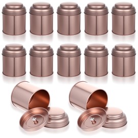 12 Pack Tea Tins Canister With Airtight Double Lids, 8 fl oz Round Mini Tea Storage Containers For Loose Leaf, Coffee, Spices and Sugar, Rose Gold
