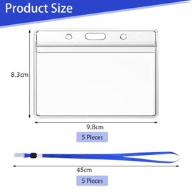 5 Horizontal Card Holders and 5 Blue Lanyards, Transparent Card Holders, Waterproof Card Holders, Used for Id Cards, Work Cards, and Student Cards