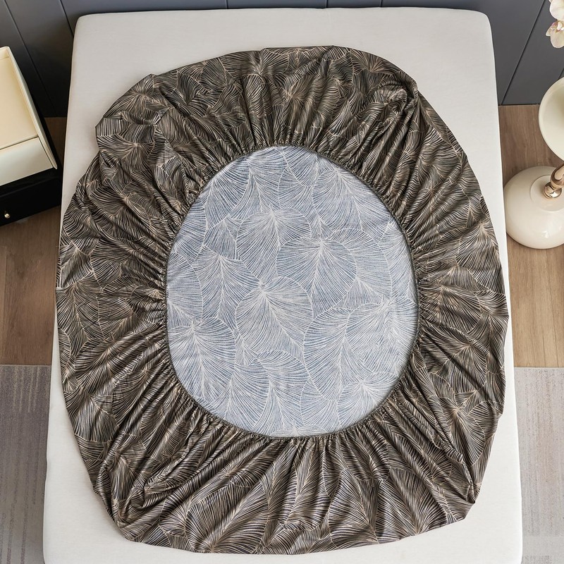 Jemiipee Single Fitted Sheet Brown Tropical Leaves Pattern, 30 cm