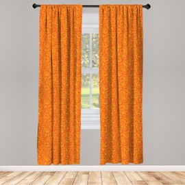 Lunarable Burnt Orange Window Curtains, Abstract Circle Patterns in Vibrant Colors Retro Dotted Background, Lightweight Decor 2-Panel Set with Rod Pocket, Pair of - 28" x 84", Orange Yellow
