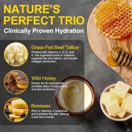 VIOFAIRY Beef Tallow for Skin, Tallow and Honey Balm for Face - 100% Organic Grass-4.2 Oz