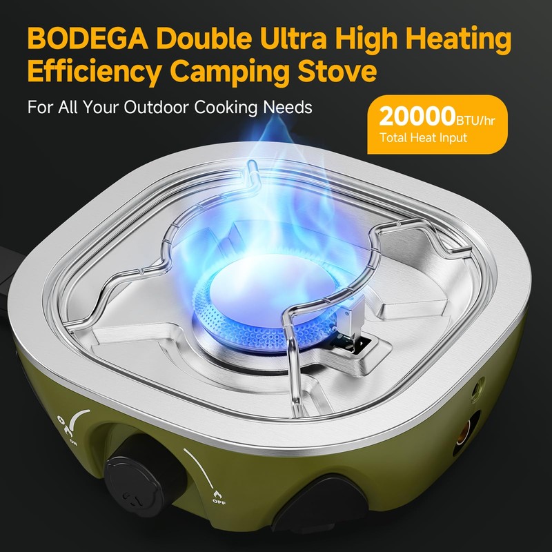 2 Burner Camping Stove,20000 BTU Foldable Propane Camp Stove with