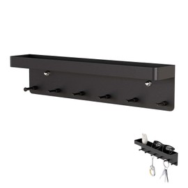 Exbrith 1 x key holder, key holder with shelf and 6 hooks, key board, no drilling, wall mounting, hanging kitchen cutlery