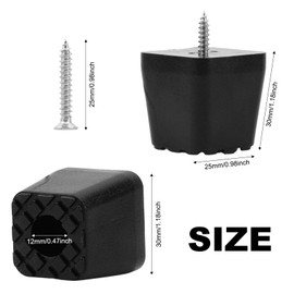 Pack of 12 square rubber buffers with screw, furniture rubber feet, 30 x 30 x 29 mm, non-slip pads, rubber feet, screwable, for furniture, tables and chairs