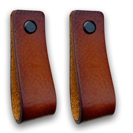 Brute Strength - Leather Furniture Handles - Cognac - 2pcs - 6.5" x 1" - Furniture Handle Door Handle for Kitchen Bathroom Cabinets Dresser Wood