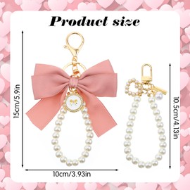 guduling 2Pcs Bow Charm for Purse, Pink Bow Key Chain, Pearl Keychain Wristlet, Cute Bag Charms Bows, Love Charm, Suitable for Handbags, Wallets, Pink