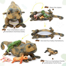 Karister 5Pcs Giant Lizard Plush, 27" Mother Iguana Stuffed Animal with 4 Baby Lizard Plushies, Bearded Dragon Plush Toy for Kids Boys Girls, Stuffed Chameleon for Christmas Birthday Gift, Gray