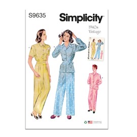 Simplicity Misses' Vintage Lounge Top and Pants Sewing Pattern Kit, Code S9635, Sizes 14-16-18-20-22, Multicolor