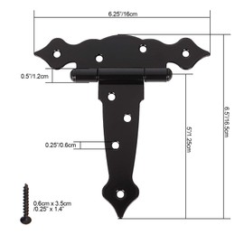 6 Pack Black Gate Hinges, 5 Inch Heavy Duty Strap Hinges for Wooden Barn Doors, Tee Hinge T Hinge Shed Door Hinges Hardware for Wood Fence Swing Gate Windows, Classic Metal T-Strap Hinge