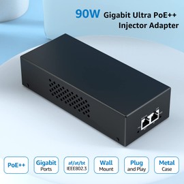 YuanLey Gigabit PoE Injector 90W, PoE Injector Converts Non-PoE to PoE, IEEE 802.3bt/at/af, 10/100/1000Mbps Ultra PoE Adapter Plug & Play, Up to 100 Metres, Metal Housing Wall Mounted