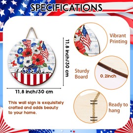 Yarcooly 4th of July Door Sign Fourth of July Front Wooden Wreath Usa Red White and Blue Patriotic Hanging Decor Memorial Day Independence Day Decorations for Home Party