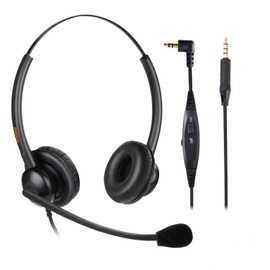 Telephone Headset 2.5mm for Office Call Center with Noise Canceling Microphone for Cisco Polycom Landline Phone, Lightweight Wired Headset with Extra 3.5mm Jack for Cell Phone Tablet