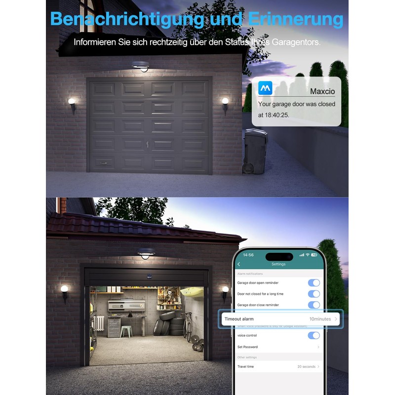 Maxcio Smart WLAN Garage Door Opener, Compatible with Alexa/Google Home,