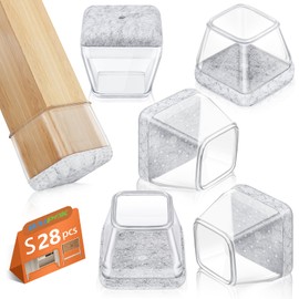 28Pcs Chair Leg Floor Protectors, BAIPOK Furniture Feet Protectors with Stronger Felt Pads, Rectangle Chair Leg Cover Protectors, Rubber Chair Leg Caps for Hardwood Floors(Fit:23-29mm)