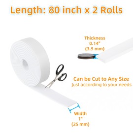 Felt Strips with Adhesive Backing – Furnigear Heavy Duty Cuttable Felt Tape Roll Furniture Pads for Chair Legs - Protecting Hardwood Floors, Chair Wall Protector (White, 80 x 1 x 0.14 Inch)