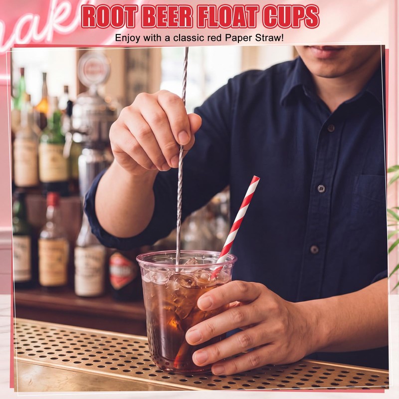 50 Set Root Beer Float Cups with Red Plastic Soda