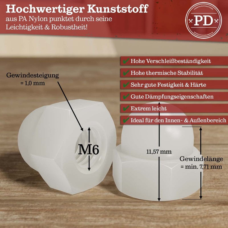 PD® Plastic Cap Nuts M6 (DIN 1587) | High Quality