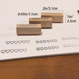 Wissppoott 3-Piece Wooden Rubber Stamp Set - 6-Star Rating Stamp, Heart Rating Stamp & Progress Ring Circle Stamp for Card Making, Journaling, Crafting and Decoration（2in Length × 0.45in Width）