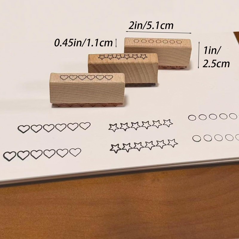 Wissppoott 3-Piece Wooden Rubber Stamp Set - 6-Star Rating Stamp,