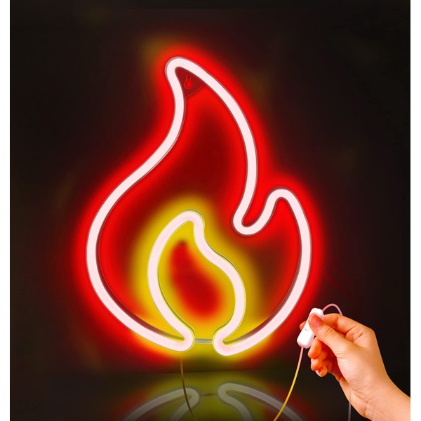 Lumoonosity Flame Neon Sign, Red and Yellow Flame Neon Light with On/Off Switch, Flame Led Light Sign for Wall Decor, Hanging Flame Shaped Light, Fire Neon Lights for Bedroom, Gaming Room Setup