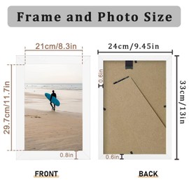 A4 Frame Picture Frames Wooden Photo Frame with Stand Tabletop or Wall Hanging Wall Mount 21 x 29.7cm For Poster Frame Desk Certificate Displaying (White)