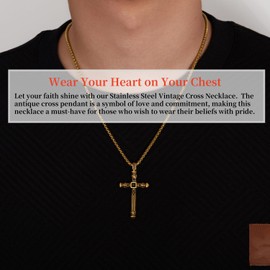 WULZST Cross Pendant Necklace for Men Metal Stainless Steel Mens Cross Pendant Necklace for Men, Stainless Steel, No Gemstone