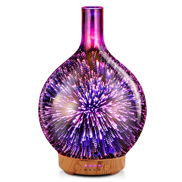 Porseme Rose Gold Essential Oil Diffuser 3D Glass Aromatherapy Ultrasonic Humidifier, Waterless Auto-Off, Timer Setting, BPA Free, Air Refresh for Home Hotel Yoga Leisure SPA Gift 100ml
