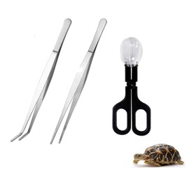 alfyng 3 Pcs Reptile Feeding Tongs, 10.6 inch Tweezers Cricket Clamp Bug Scooper, Stainless Steel Straight and Curved Tweezers Set for Insects Lizard Turtle Snake Spider Frog Gecko Chameleon