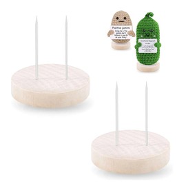 2Pcs Dual Needle Wooden Base for Doll,Holder for Crochet Positive Potato Pickle Pineapple Dolls and Positive Dolls Figurines,Stand Home Decorative Showcase Holder for Toys, Miniature Things