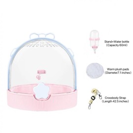 TUTU&LELE Small Animal Carrier, Travel Carry-Out Cage with Warm Plush Pads and Water Bottle can be Carried Both by Hand and Crossbody, Suitable for Dwarf Hamsters, Guinea Pigs, Hamsters (Blue)