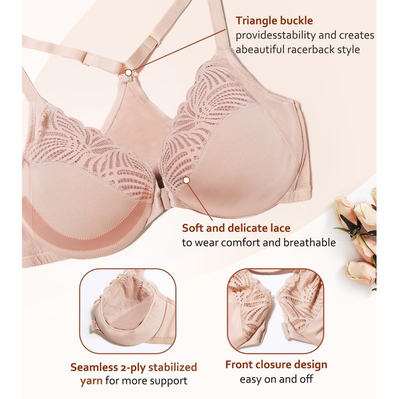 DotVol Women's Full Cup Bra Unpadded with Underwire - Floral