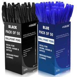 Eziglide Ballpoint Pens Multipack, Blue & Black Ink 2 x 50-Pack – Blue & Black Biro Pens Multipack with Medium Point (1.0mm), Smooth Handwriting & Consistent Flow – Pens for School, Home, Office
