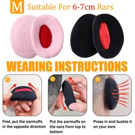 BDSHUNBF 2 Pair Ear Muffs Ear Warmers, Winter Ear Warmers Bandless, Women Earmuffs Ear Bags, Ear Warmer Winter Ear Muffs Winter Polar Fleece Ear Bags Soft Ear (black+pink, M)
