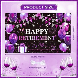 Purple Happy Retirement Banner Decorations Large Purple and Black Retirement Backdrop Sign in Retirement Theme Party Photo Booth Background for Women Men Retirement Office Farewell Party Supplies