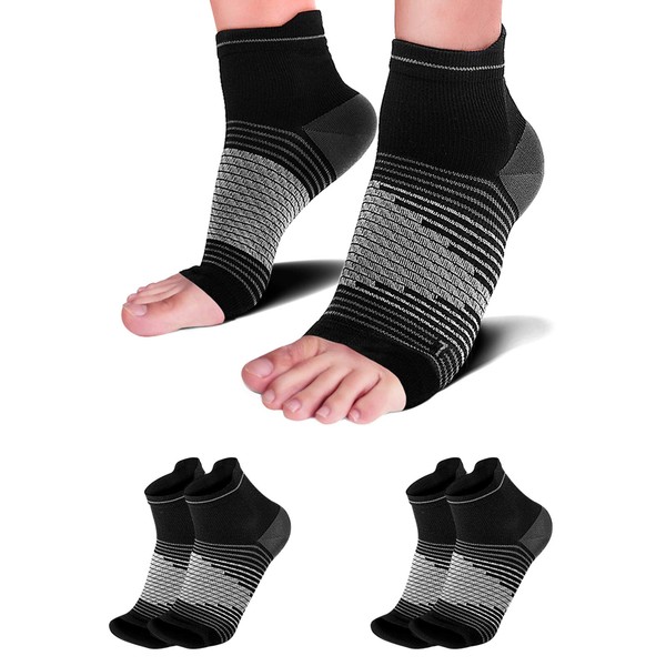 PAPLUS Compression Socks Plantar Fasciitis (2 pairs) with Arch Support for Women & Men, Heel Compression Sleeve. Relieves Joint Pain, Heel Spur, Sprains, Swelling. Black L