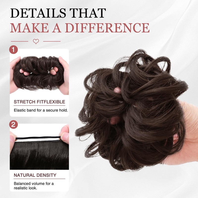 2PCS Messy Bun Hair Piece for Women, Small Donut Bun