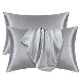 Hotodeal Satin Pillowcase for Hair and Skin,Silk Pillow Cases 2 Pack Soft and Silky,Envelope Closure Pillow Cases Breathable,Standard Size 20"X 26",Grey