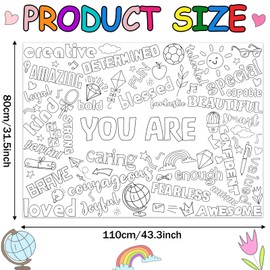 Naozinebi Positive Coloring Poster for Kids Giant You Are Coloring Poster Large Positive Affirmations Coloring Tablecloth Jumbo Coloring Books for kids Classroom Home Birthday Party Supplies