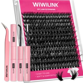WiWiLINK Lash Clusters Kit Fluff Eyelash Clusters 80D Thick Volume Individual Lashes D Curl Cluster Eyelash Extensions 10-18mm DIY Lash Extension Kit Lash Bond and Seal Waterproof, Lash Applicator