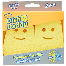 Scrub Daddy Dish Wand Scrubbing Brush Replacement Heads, Soap Dispensing Dish Brushes, Texture Changing Washing Up Sponges, Detachable Dish Daddy Head Sponge Refills, Yellow 2 Pack