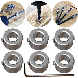 Depth Stop Rings Set, CESFONJER Depth Limiter Drill Ring Positioner (ID: 7 mm, 6 Pieces) with Hex Key for Drill Woodworking
