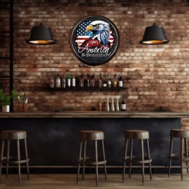 Ideal Patriot Woodcraft America The Beautiful Patriotic Sign Wall Hanging Man Cave Wooden Barrel Head