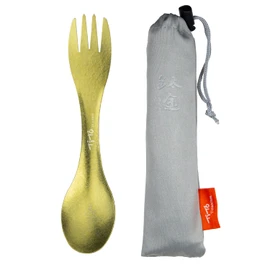 TiTo Titanium Spork 2-in-1 Ultralight Spoon Fork Harness for Outdoor Camping, Backpacking, Hiking, Travel, Picnics and Home with Bag (Gold)