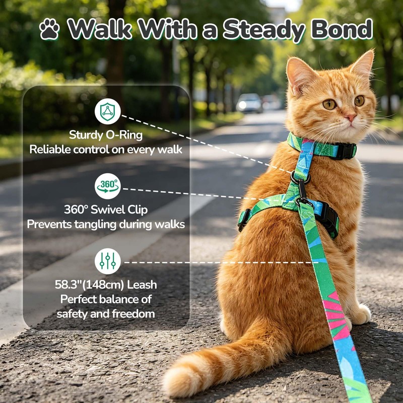 YooxArmor Adjustable Cat Harness and Leash Set, Escape Proof Kitten