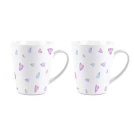Blue & Pink Hearts Mugs Set - Love Themed Gifts for Anniversary/Valentines/Galentines - 2 Pack 300ml Ceramic Cups Housewarming Present