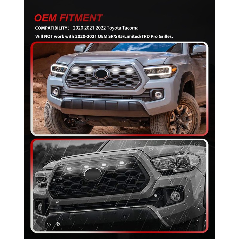 MODIPIM Smoked Shell White Light 4pcs Tacoma LED Grill Lights