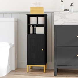 Hzuaneri Bathroom Storage Cabinet, Corner Floor Cabinet with Shelves, Customized Door Opening Direction, Bathroom Organizer with Adjustable Shelf for Kitchen, Living, Toilet Paper Cabinet, Black